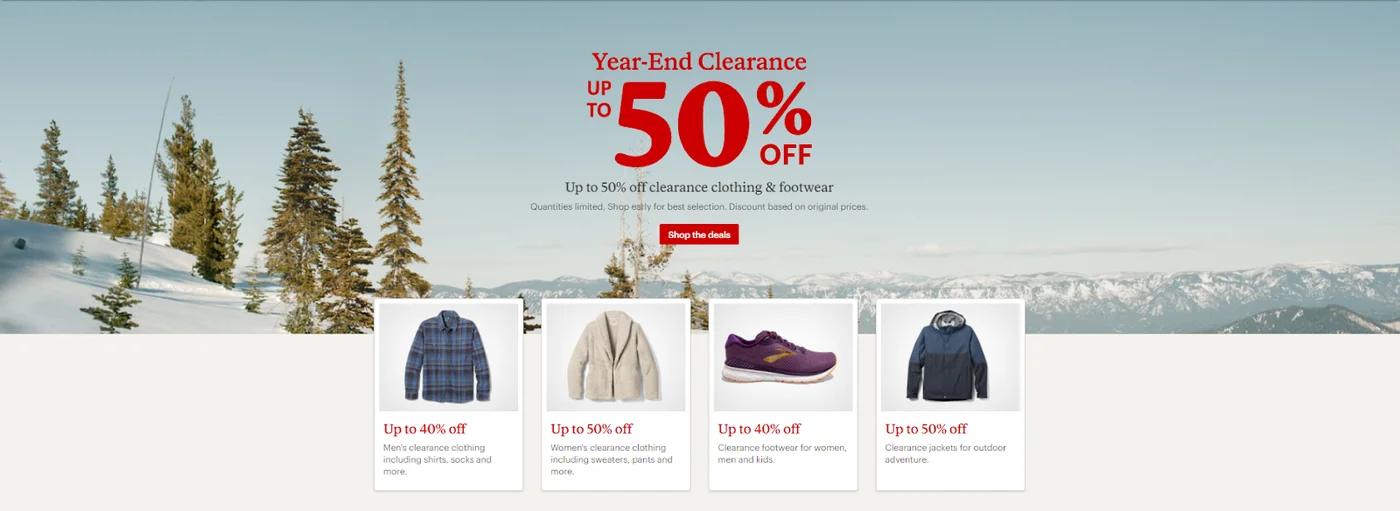 After Christmas sale banner on REI site