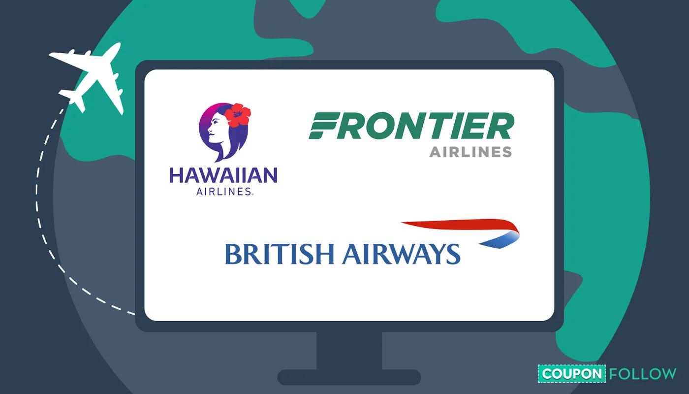Illustration of computer screen showing airline logos that offer discounts