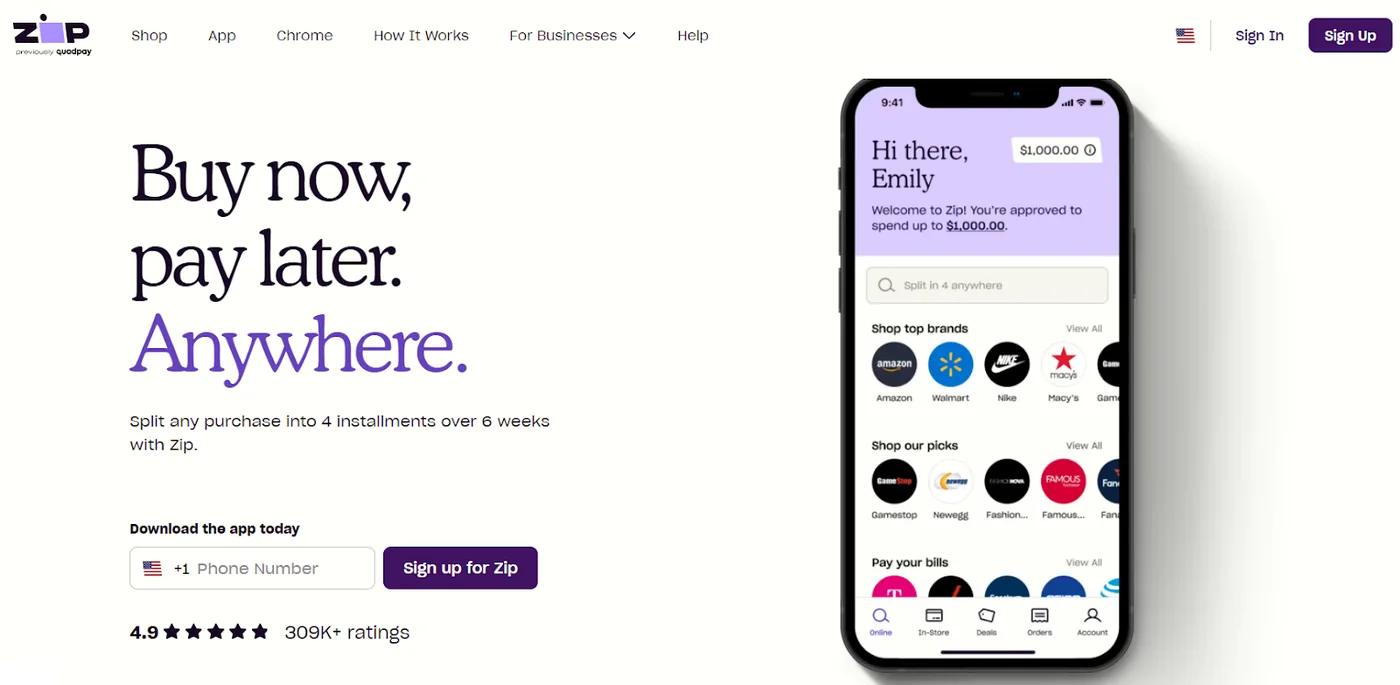 Graphic showing Zip Pay site