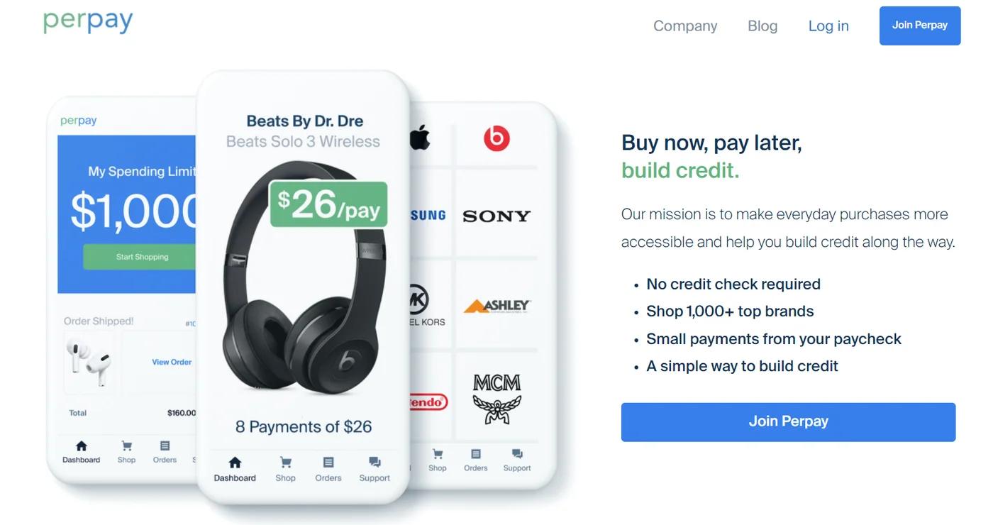 Screenshot of the Perpay site