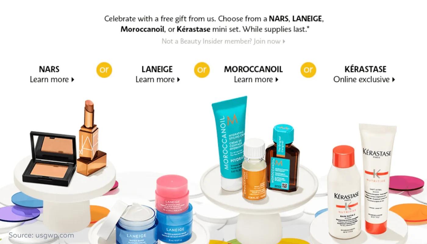 Illustration of current birthday freebies at Sephora