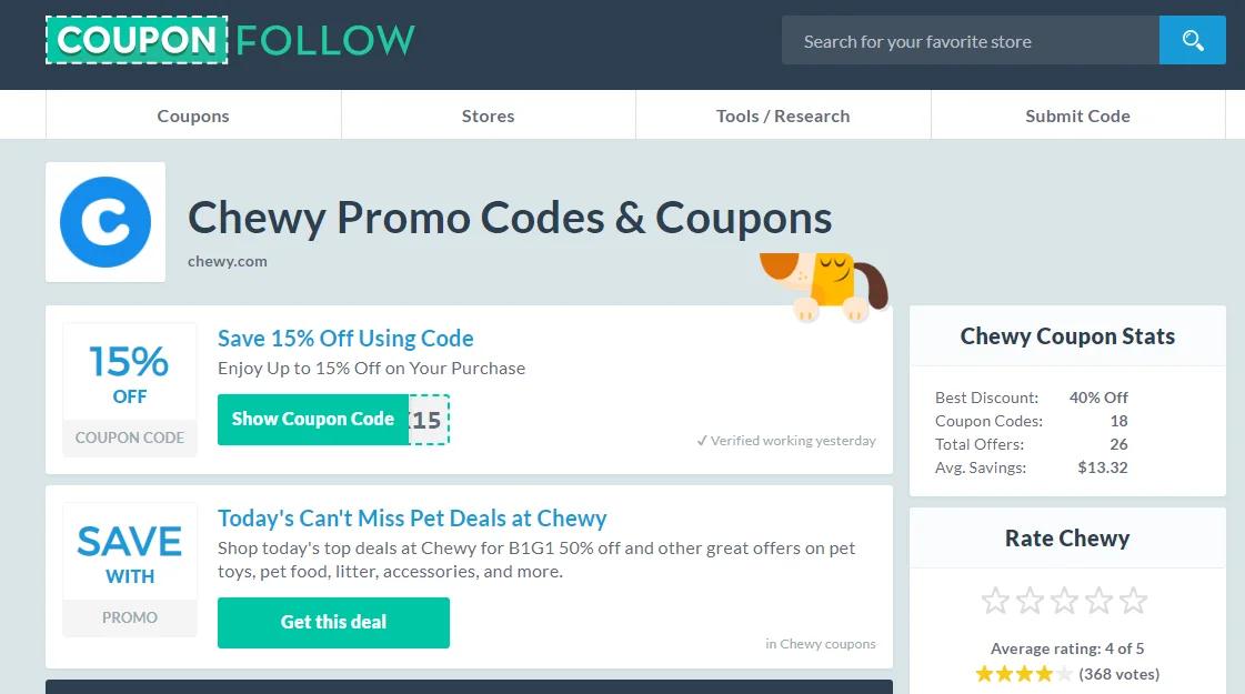 Discount codes for Chewy