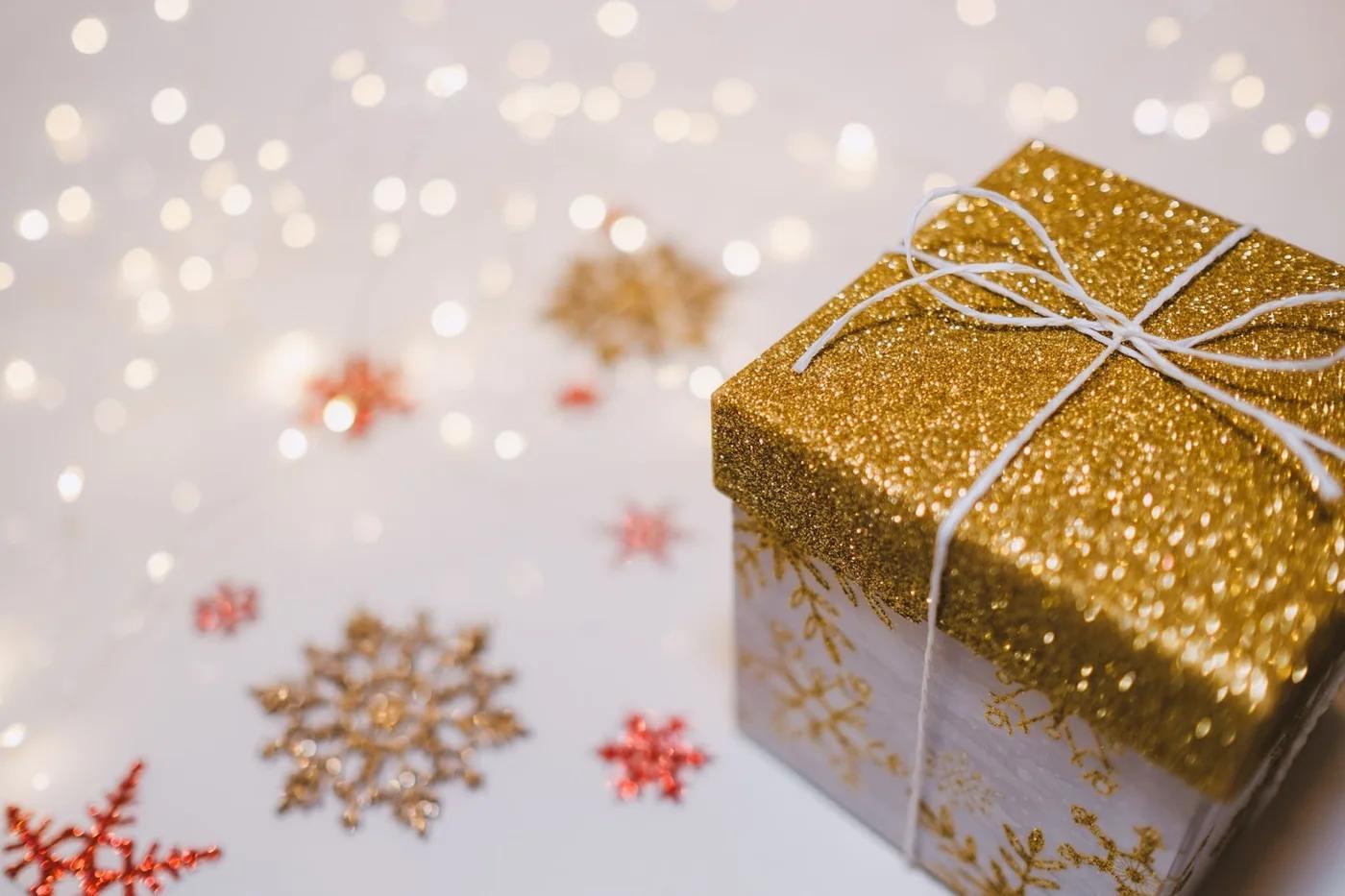 Christmas gift wrapped in pretty paper
