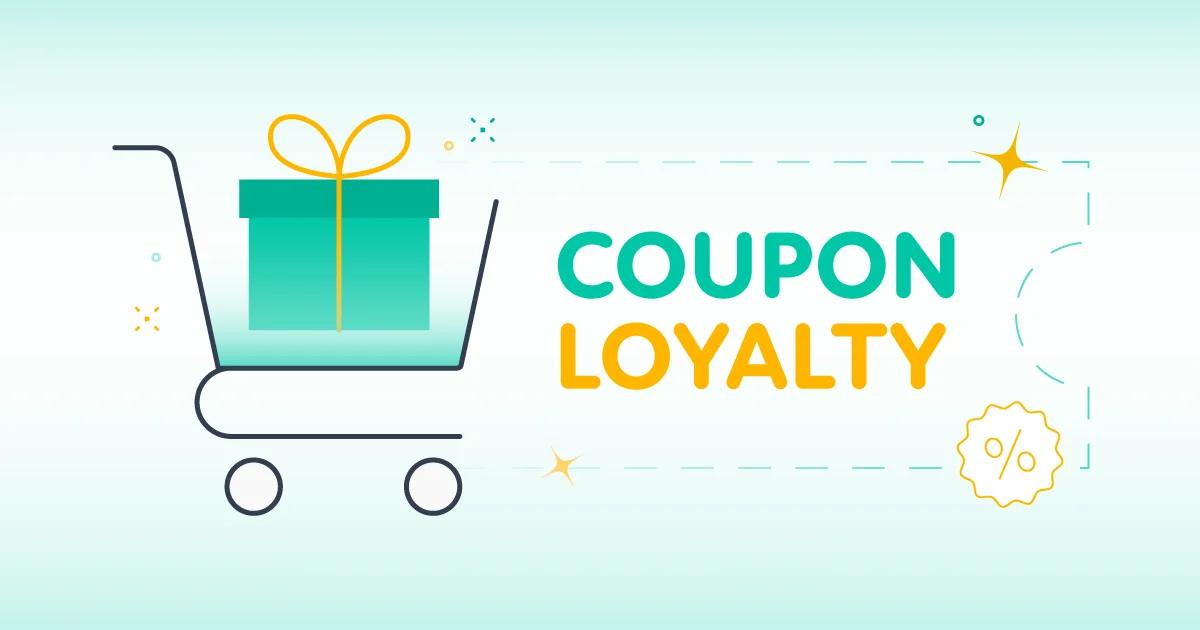 Coupon loyalty concept with shopping cart and gift box illustrating discounts, rewards, and shopper savings.