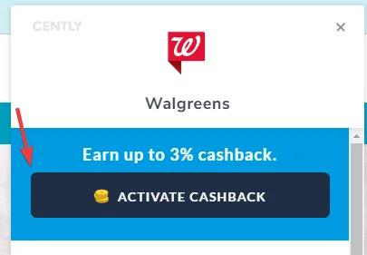 pop up when applying cashback on Walgreens