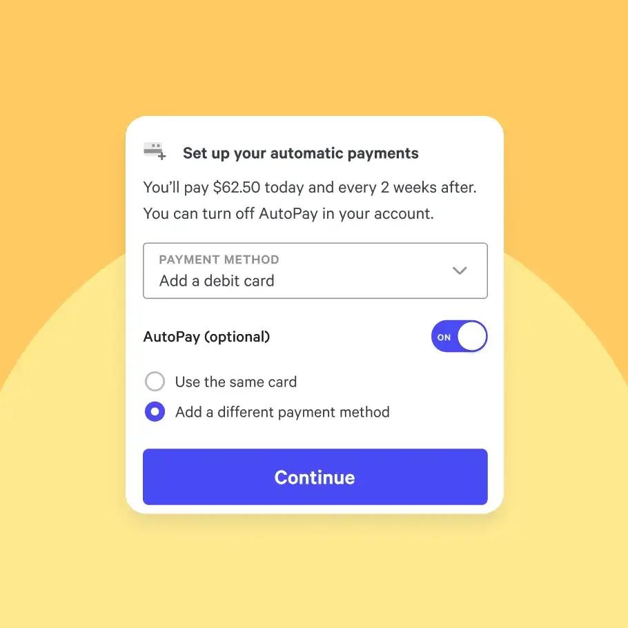 Screenshot of Affirm's payment arrange page