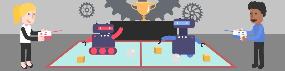 two people playing with robots