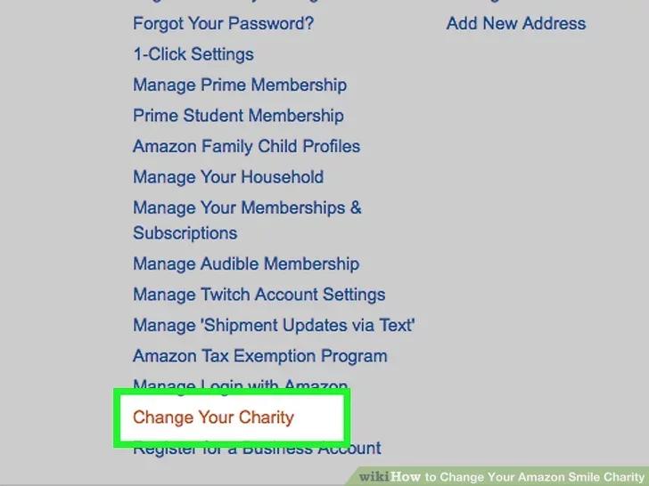 image showing where a user can change their amazonsmile charity on the site