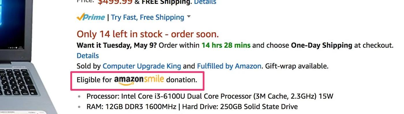 example of the label shown for amazonsmile's eligible items