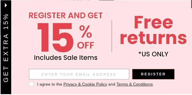 Screenshot from Shein showing discount for new shopper sign-up