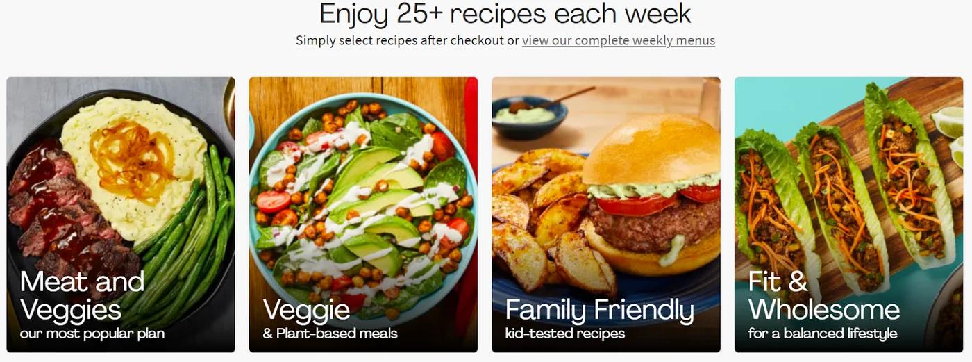Screenshot of different plan choices on HelloFresh