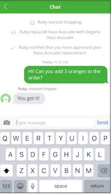 Chatbox showing conversation with Instacart personal shopper