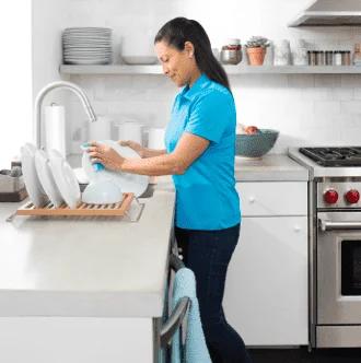 A woman doing dishes.