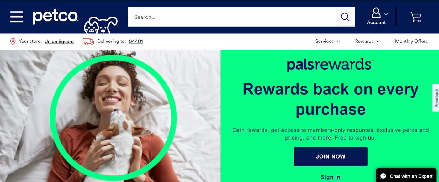 Screenshot of Petco Home Page
