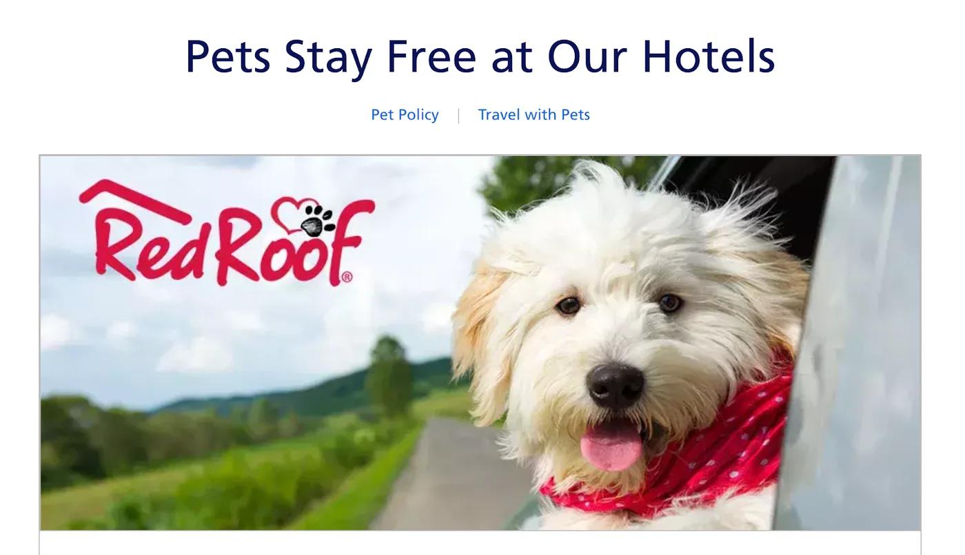 Screenshot of Red Roof Inn's site showing they are pet-friendly