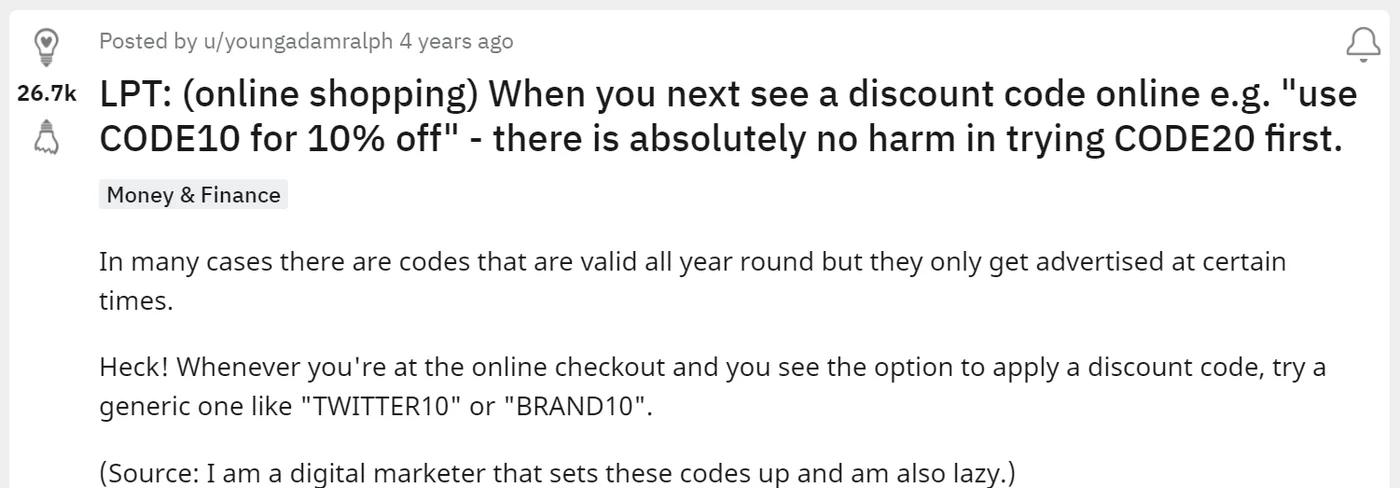 Reddit discount code tips