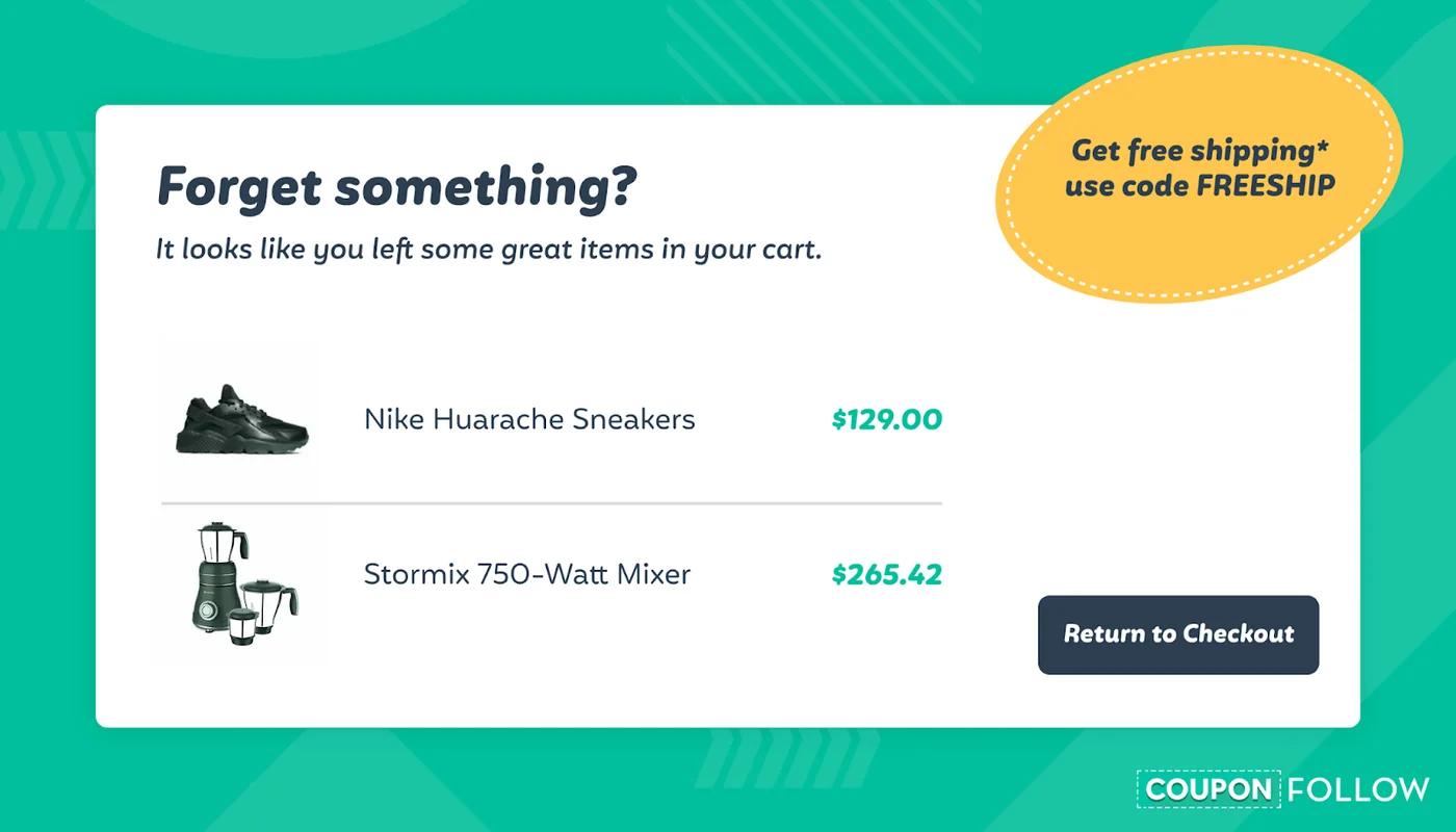 Illustration showing how single-use coupon codes can be used to incentive shoppers to complete checkout