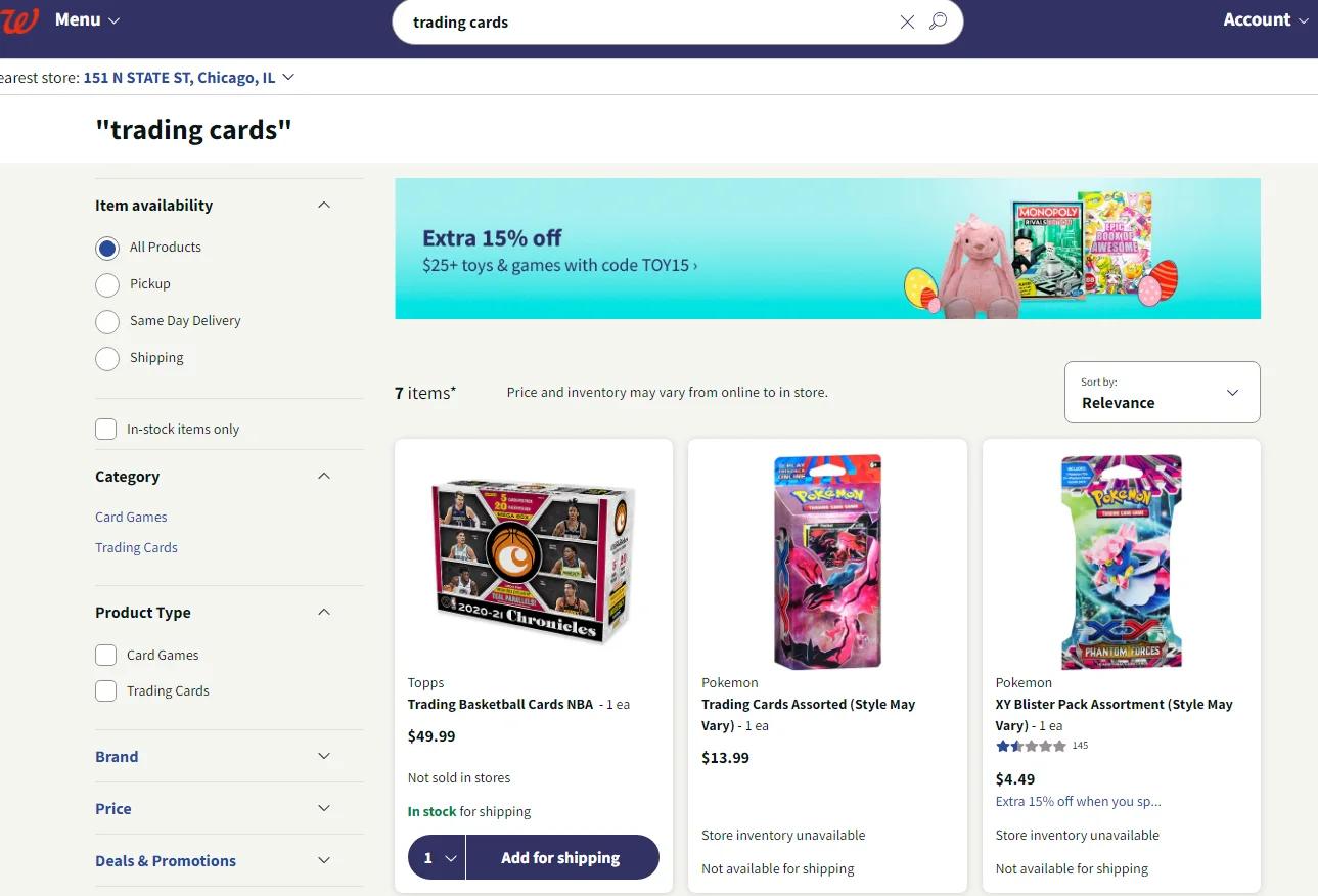 Illustration of the trading cards section at Walgreens