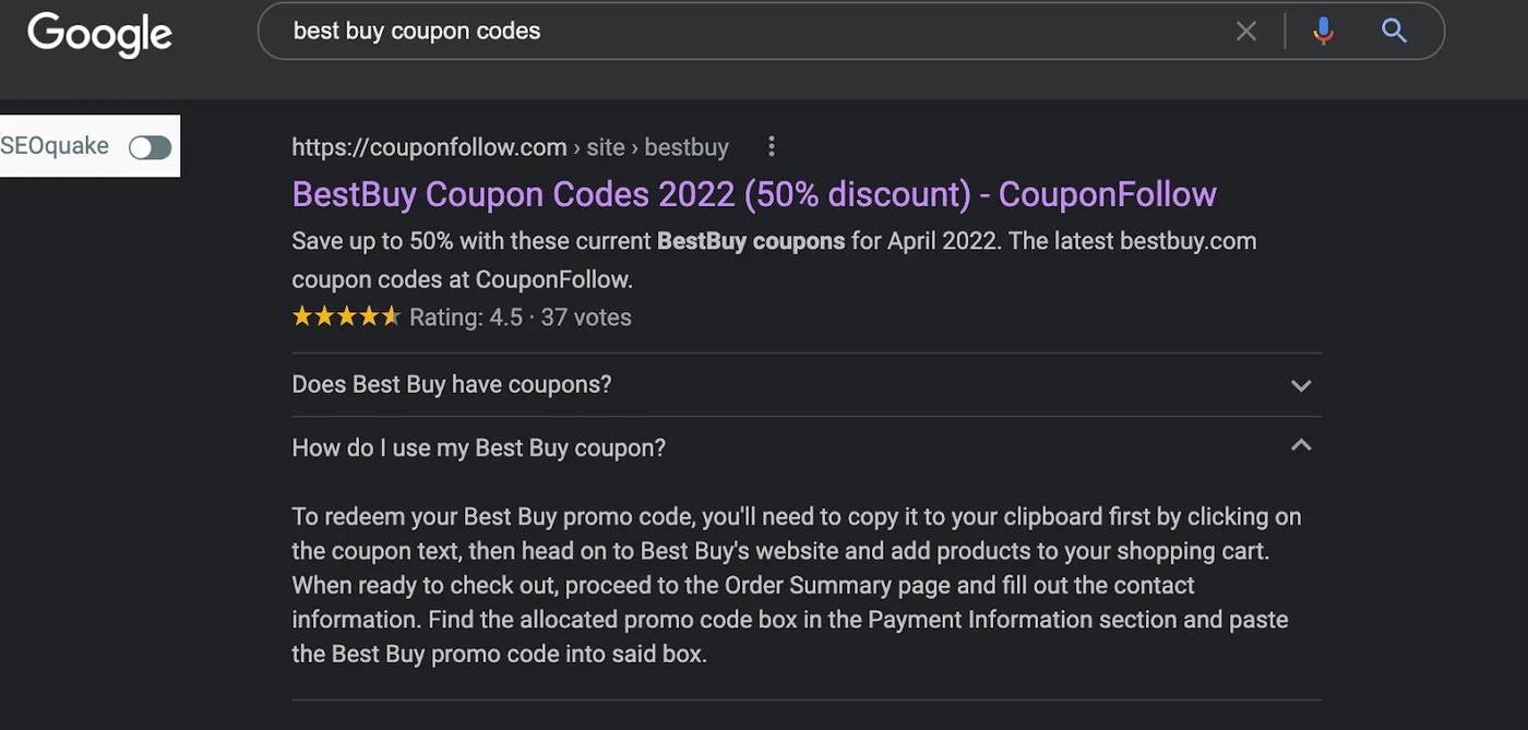 A google search for best buy coupons